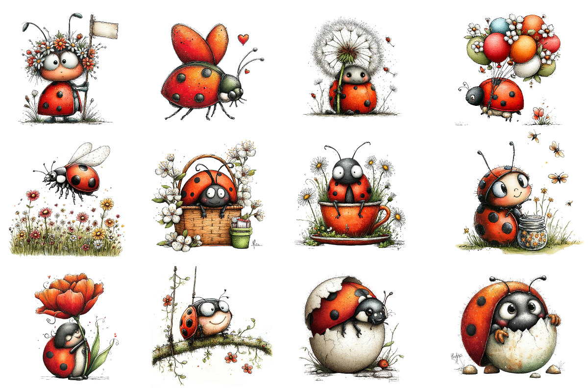 Whimsical Spring Ladybug Clipart, an Illustration by Dream Creation (Photo 3 of 5)