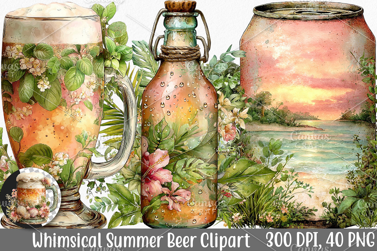Whimsical Summer Beer Clipart Bundle, an Illustration by Canvas Craft (Photo 1 of 7)
