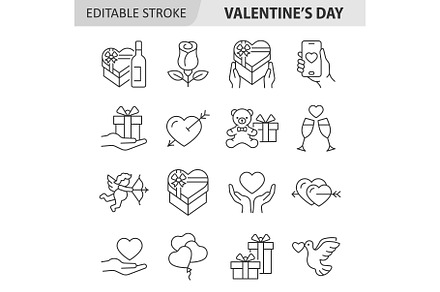 Valentine's day line icon set