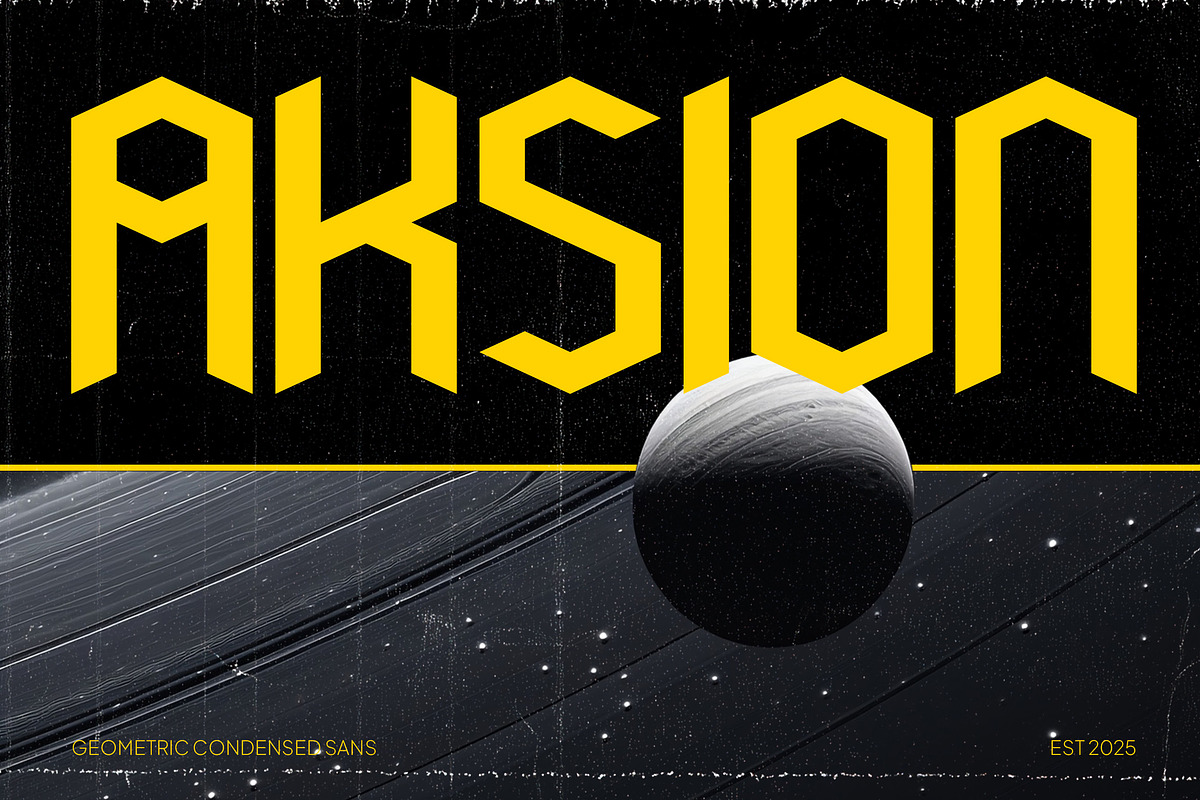 Aksion - Condensed Geometric Sans, a Sans Serif Font by CuratedType Studio (Photo 1 of 10)