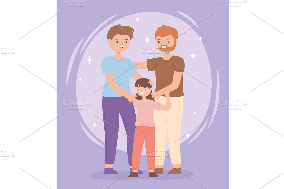 gay male couple with daughter, a Person Illustration by studiogstock