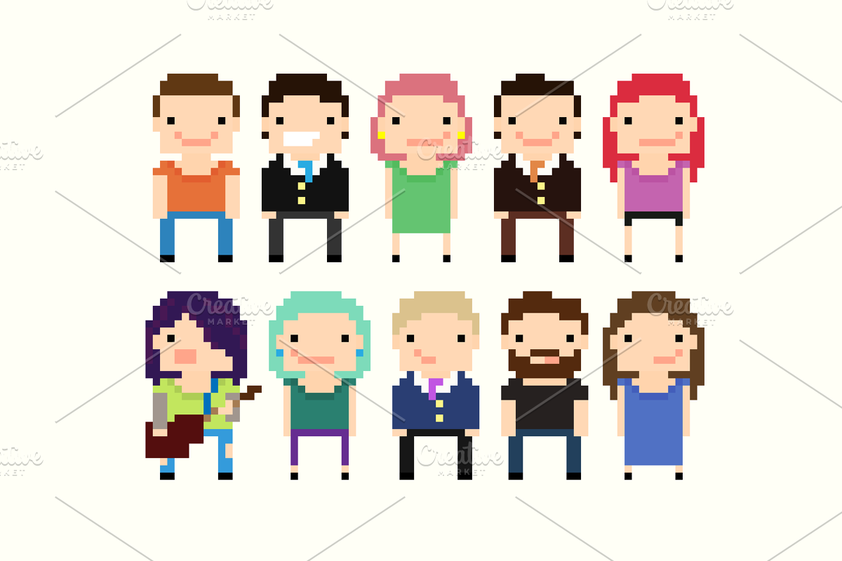 54 Vector Pixel Art characters, a Person Illustration by chewkotski (Photo 6 of 8)