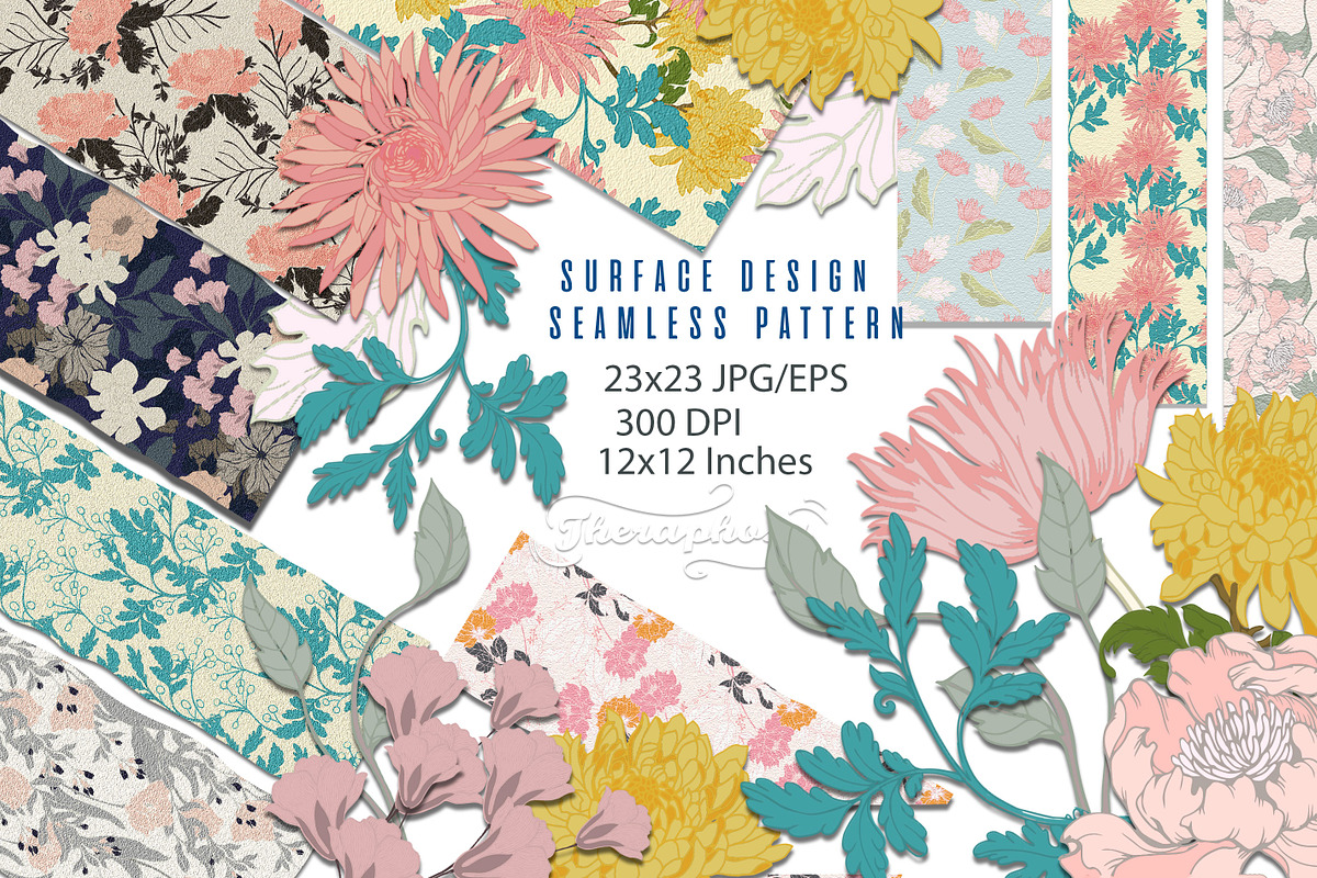 23JPG/EPS seamless floral pattern, a Pattern Graphic by Theraphosath (Photo 1 of 7)