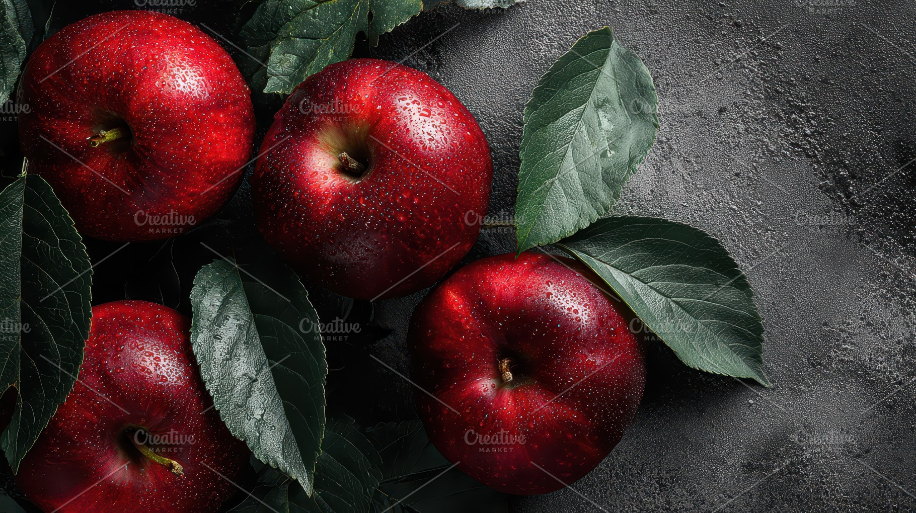 Fresh red apples with green leaves, a Photo by Pavel_design