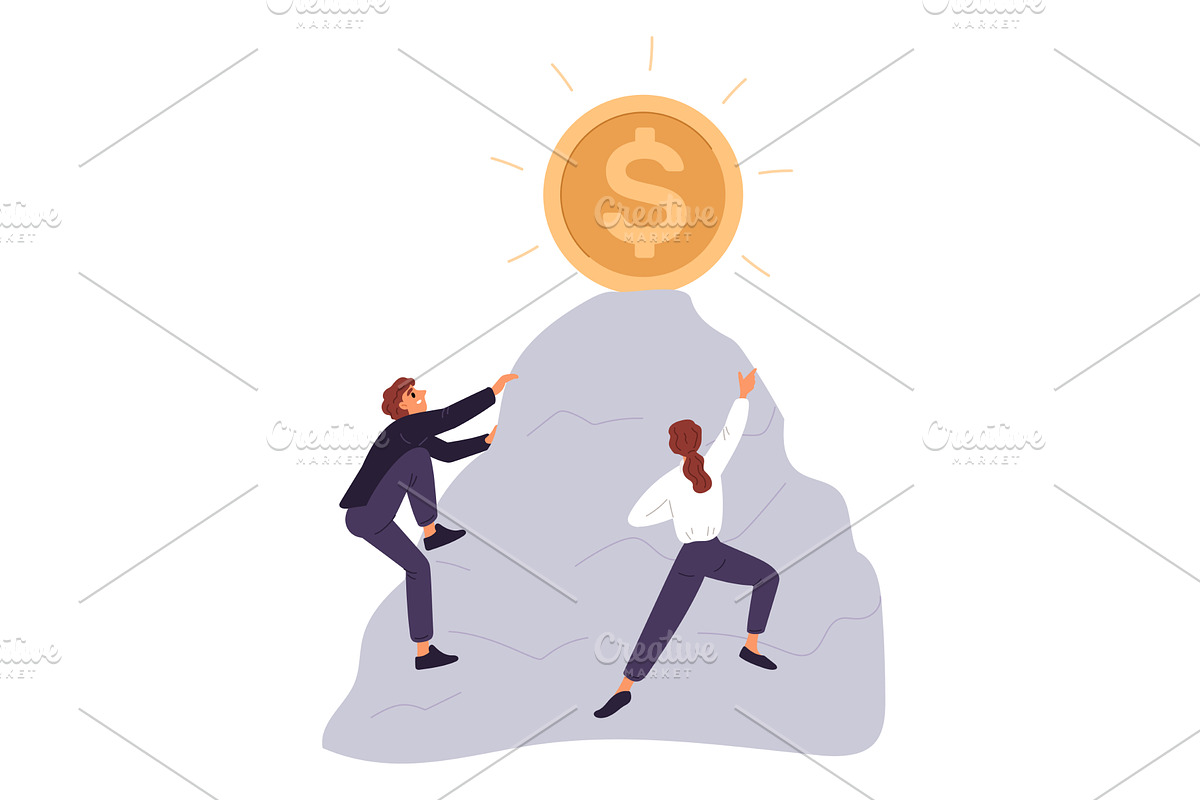 Man and woman trying hard to climb, a Finance Illustration by Vectorbuum