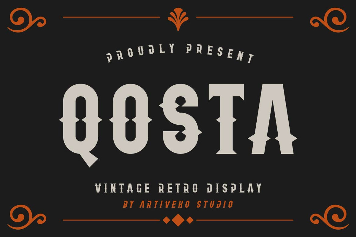 Qosta – Vintage Retro Display Font, a Blackletter Font by Artiveko (Photo 1 of 7)