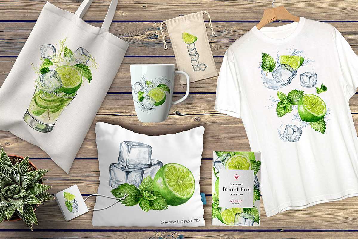 Mojito. Hand drawn watercolor set, a Food Illustration by Daria Ustiugova (Photo 11 of 11)