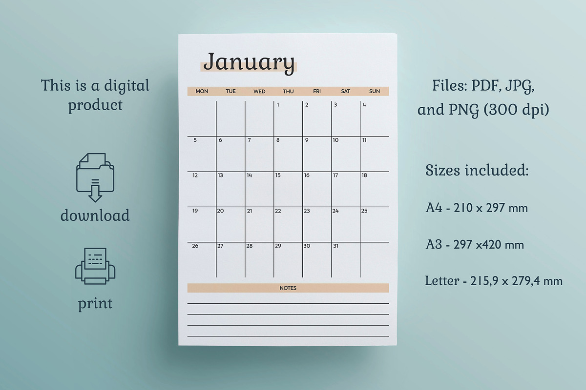 2026 Printable Calendar, a Graphic by Nina Bered Illustration (Photo 3 of 4)