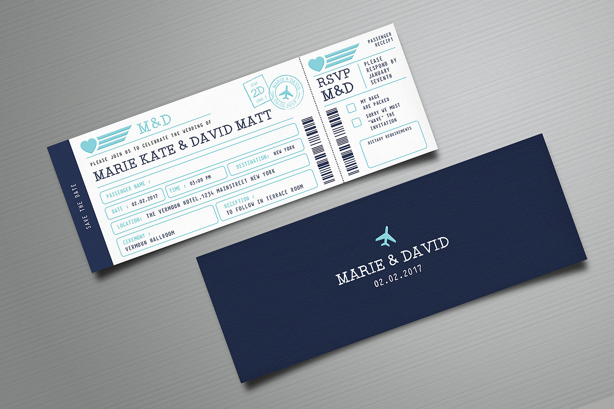 Boarding Pass Wedding Invitation, an Invitation Template by Vynetta (Photo 2 of 5)