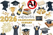 Watercolor Graduation Clipart PNG, an Education Illustration by PatternPalette (Thumbnail 1 of 5)