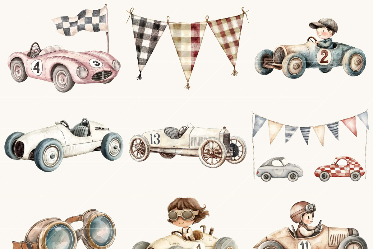 Watercolor Little Racer Clipart, a Person Illustration by SparkyDesignsUS (Photo 3 of 9)