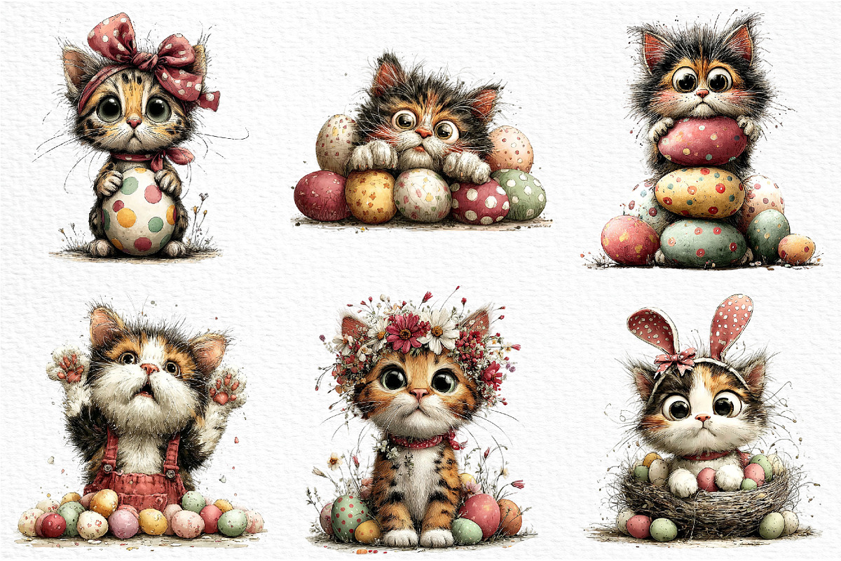Whimsical Easter Cats Clipart Png, an Illustration by Craft Nest (Photo 10 of 10)
