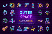 Outer Space Cosmos Neon Vector Icons, an Outline Icon by Anna_leni (Thumbnail 1 of 9)