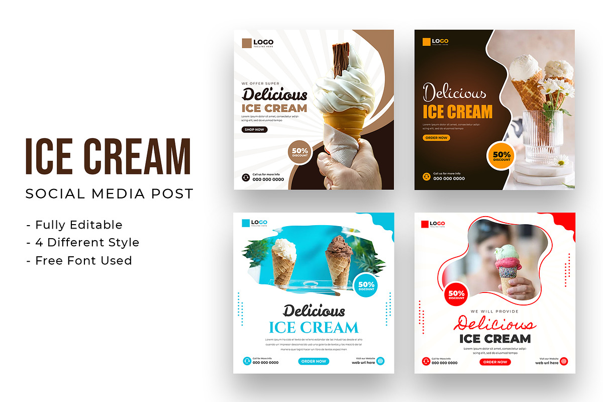 Ice cream shop social media post, a Social Media Template by Designgrove