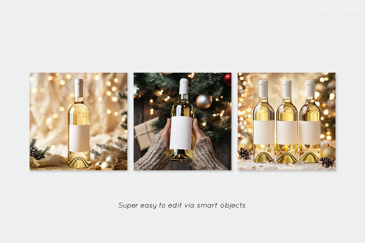 Christmas Wine Bottle Mockups Set, a Product Mockup by Mint Air Studio (Photo 7 of 9)