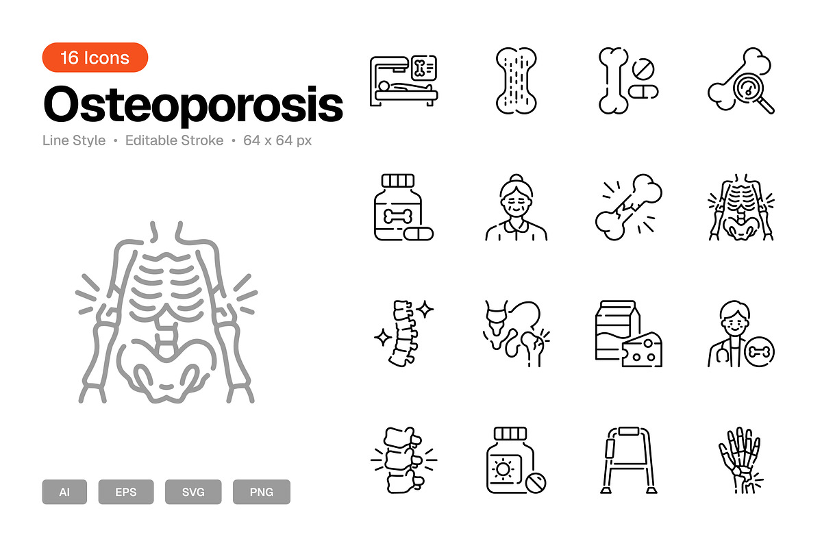 Osteoporosis Icon Set, an Outline Icon by Eklip Studio (Photo 1 of 3)