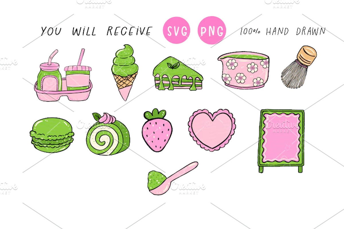 Girly Matcha Aesthetic Clipart, a Food Illustration by Stellalunarts (Photo 3 of 4)