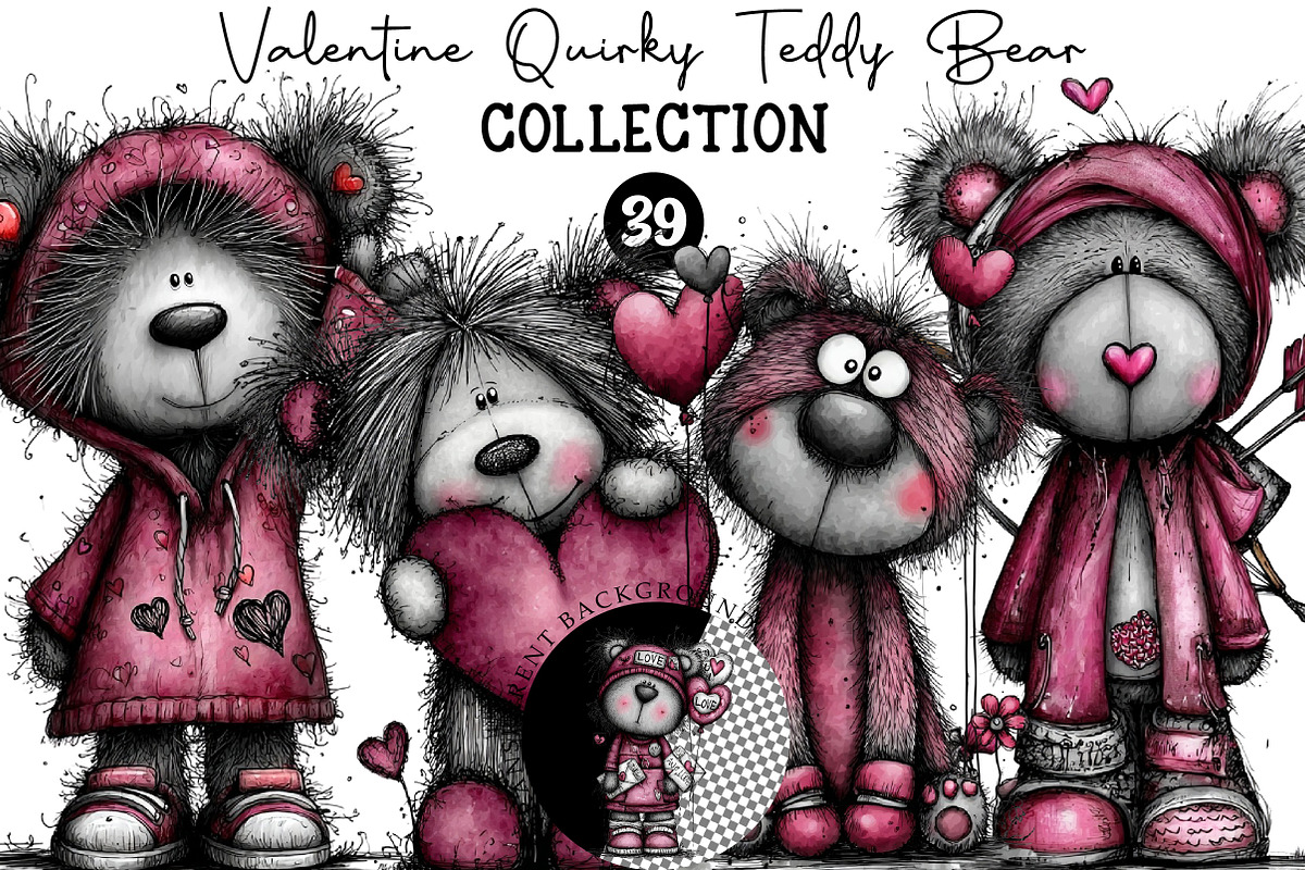 Quirky Teddy Bear Valentine Clipart, an Illustration by DreamCafeArt (Photo 1 of 6)