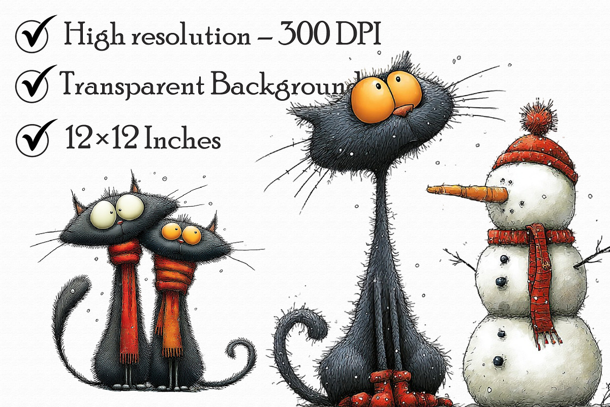 Whimsical Christmas Black Cats Clipa, an Illustration by Libby Wishes (Photo 2 of 7)