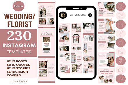 Wedding/Florist Instagram Templates, a Social Media Template by LushBury