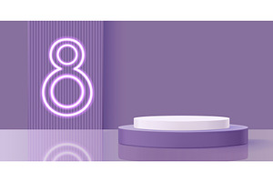 8 March podium with neon number, an Illustration by art PVP - market