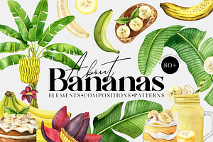Banana Watercolor Clipart Set