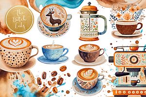 Folk Art Coffee Clipart Set