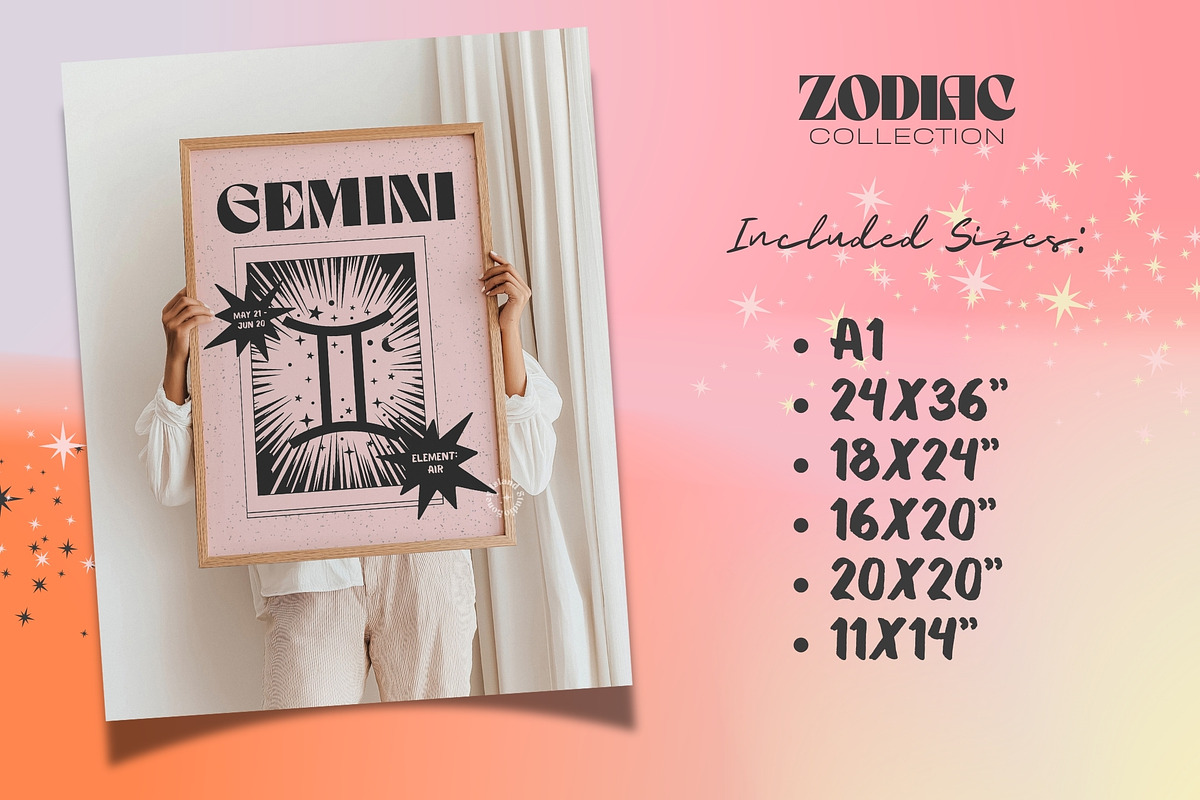 Zodiac Wall Art Prints Poster, a Decorative Illustration by Honey Island Studio (Photo 3 of 6)