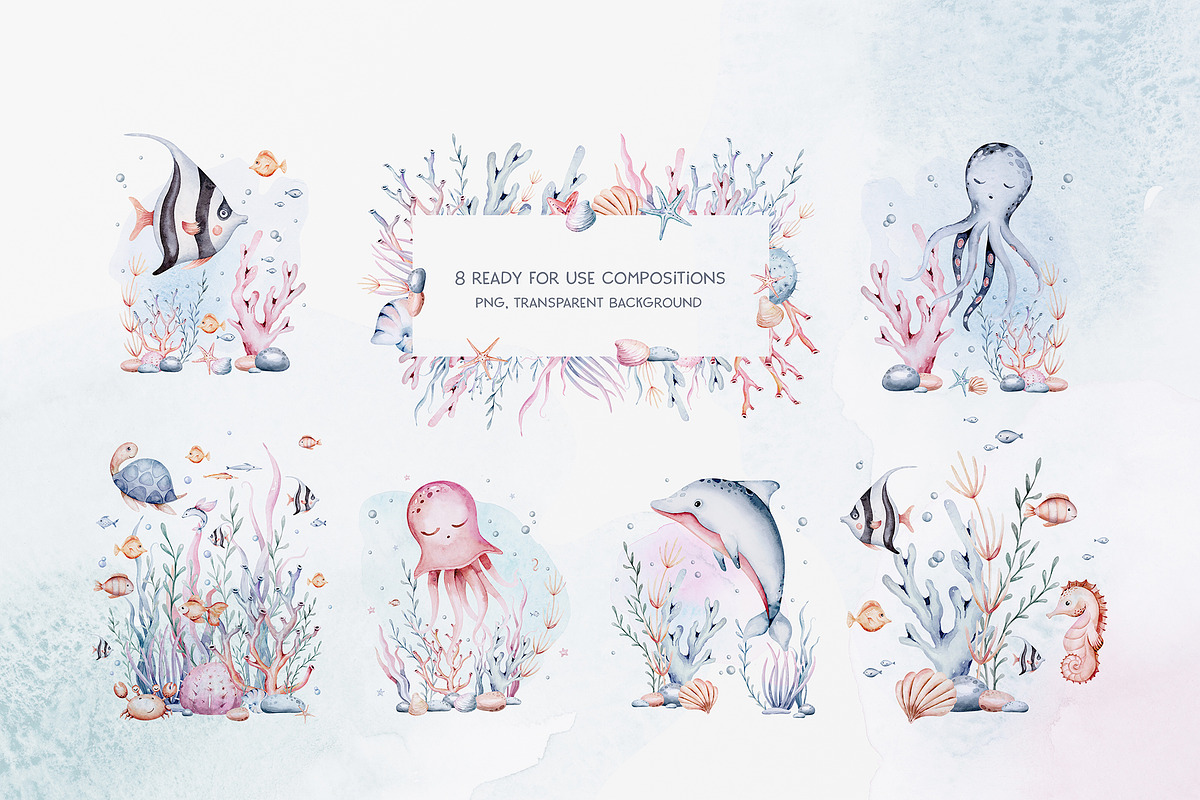 Under the sea watercolor set Part II, an Animal Illustration by Peace ART (Photo 16 of 22)