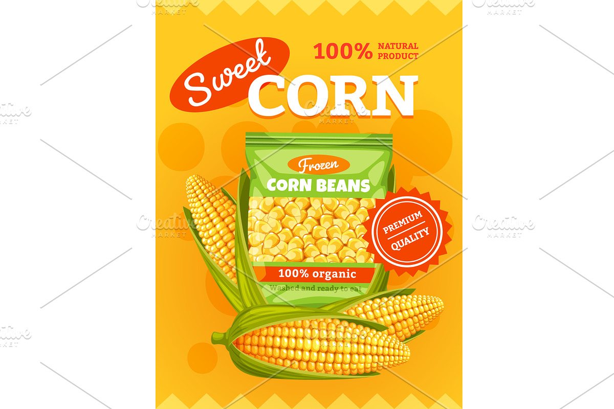 Corn product poster. Sweet frozen, a Food Illustration by YummyBuum