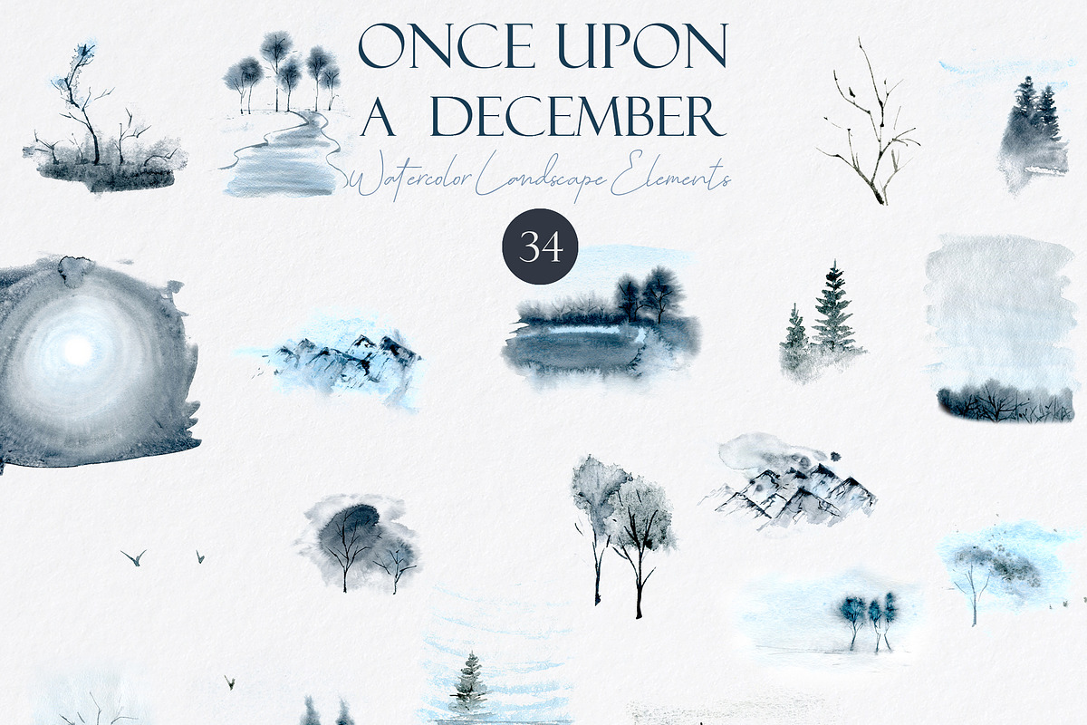 Watercolor Winter Clipart Landscape, an Object Graphic by NataliArkushArt (Photo 8 of 20)