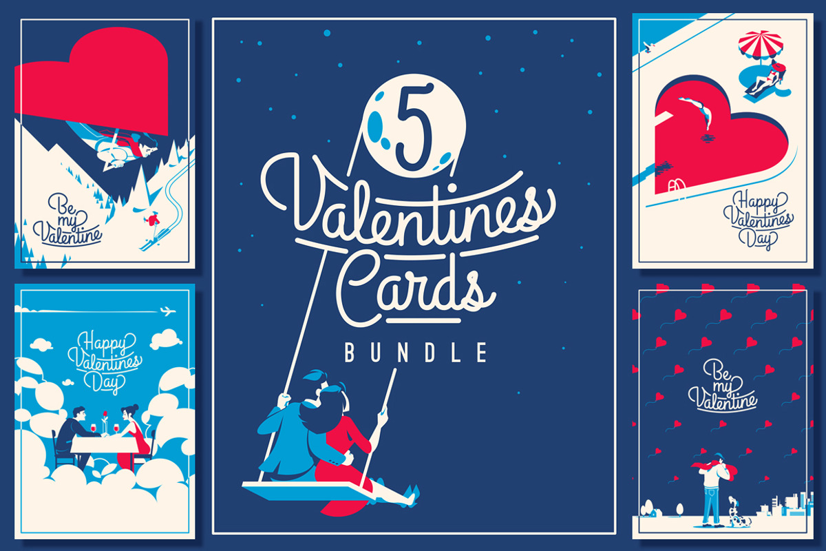 5 Valentine's Day Romantic Cards, a Decorative Illustration by Alexander Baidin (Photo 1 of 5)