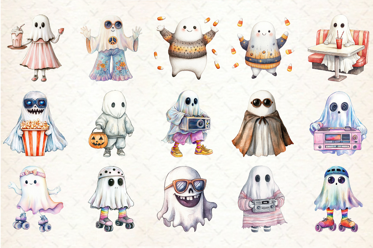 Funny Retro Halloween Ghost Clipart, an Illustration by Rose Art (Photo 2 of 7)