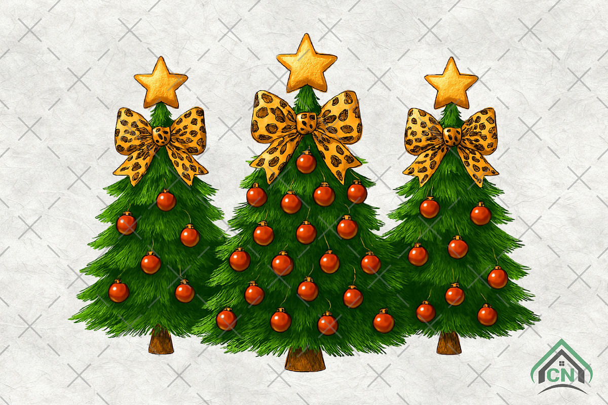 Coquette Christmas Trees Leopard Bow, an Illustration by Craft Nest (Photo 1 of 6)
