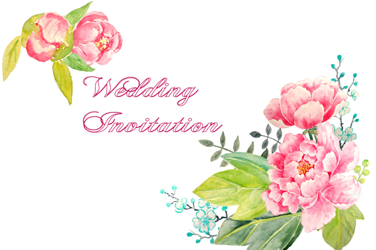 Wedding Watercolor Pink Peony preview 2