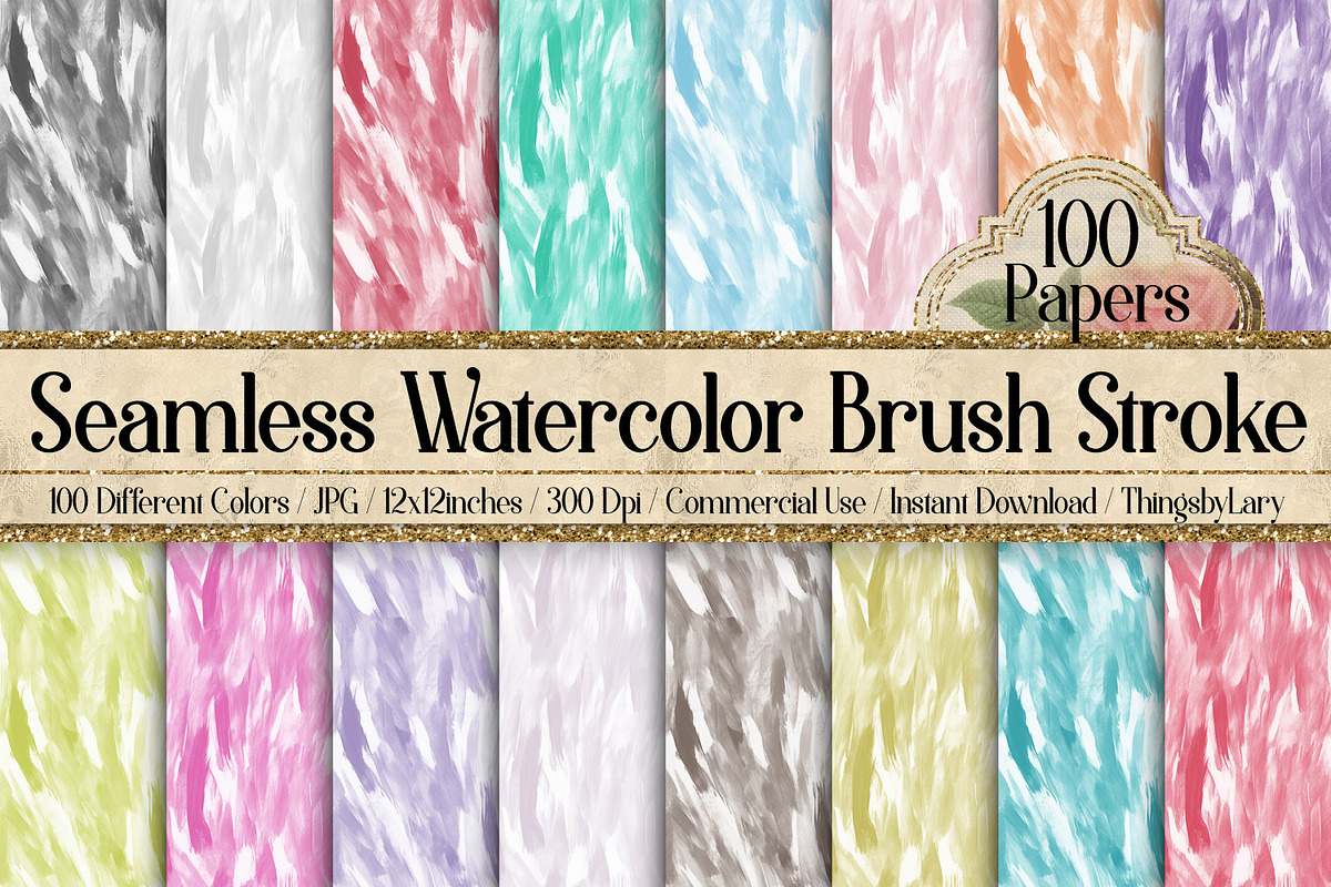 100 Seamless Watercolor Brush Papers, a Pattern Graphic by ThingsbyLary (Photo 1 of 10)