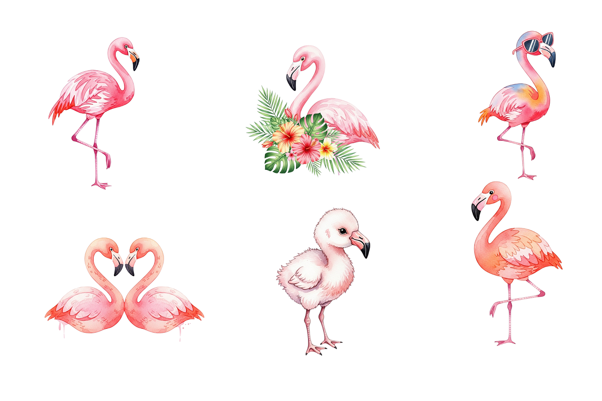 Watercolor Flamingos Clipart, an Animal Illustration by BerryPieArt (Photo 2 of 4)