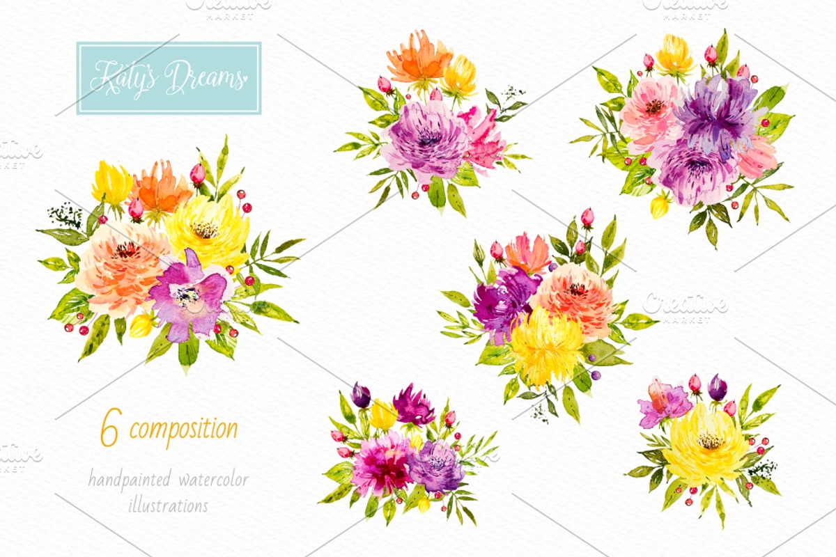 Spring flowers. Watercolor., a Decorative Illustration by Ekaterina Mikheeva (Photo 4 of 8)