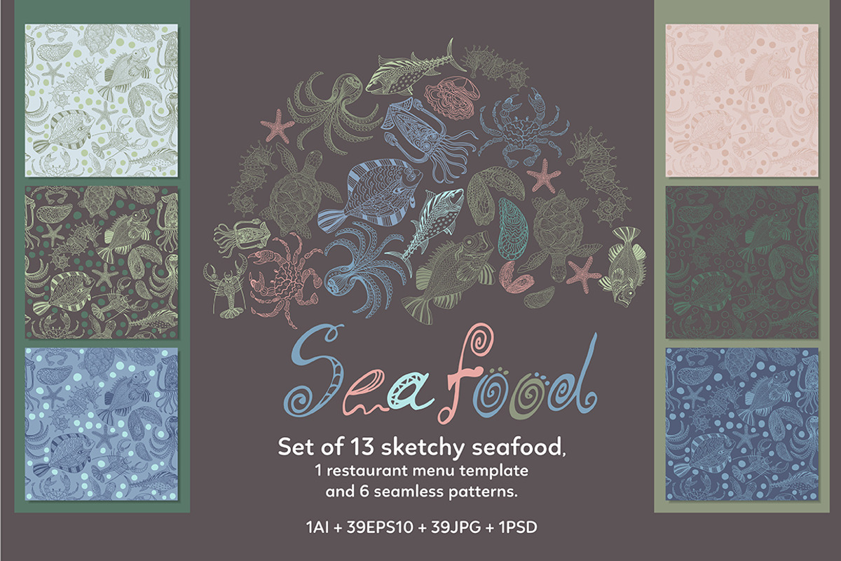 Vector sketchy seafood, a Food Illustration by Marya Deneko (Photo 1 of 5)