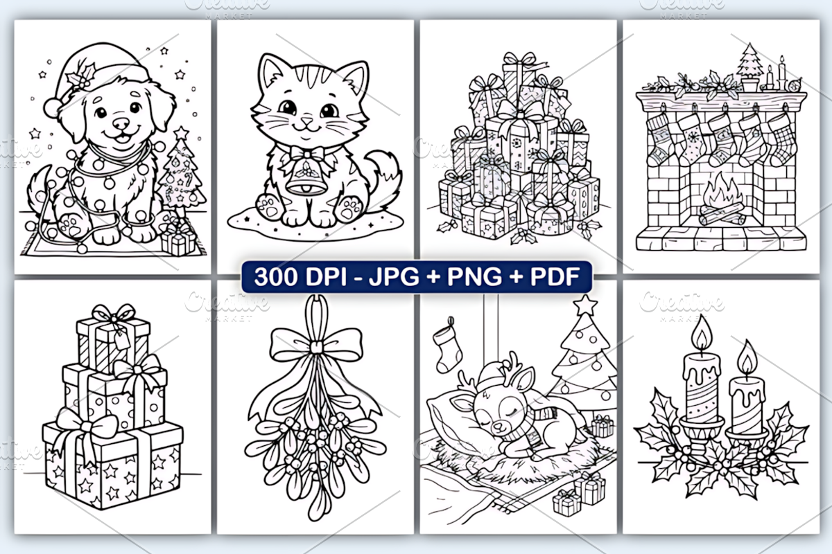 Christmas Coloring Pages for Kids, a Seasonal Illustration by Design Station (Photo 2 of 4)