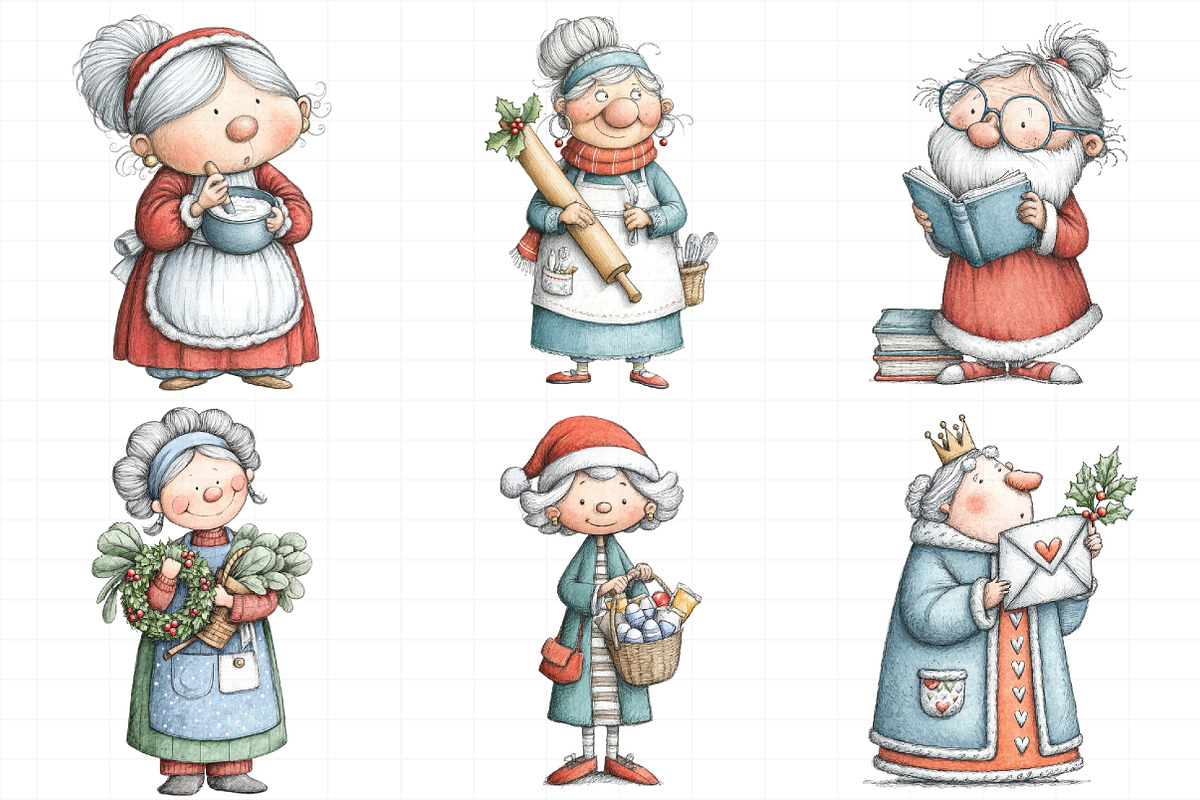 Mrs Claus Clipart Bundle, an Illustration by Daily.Designs (Photo 5 of 5)