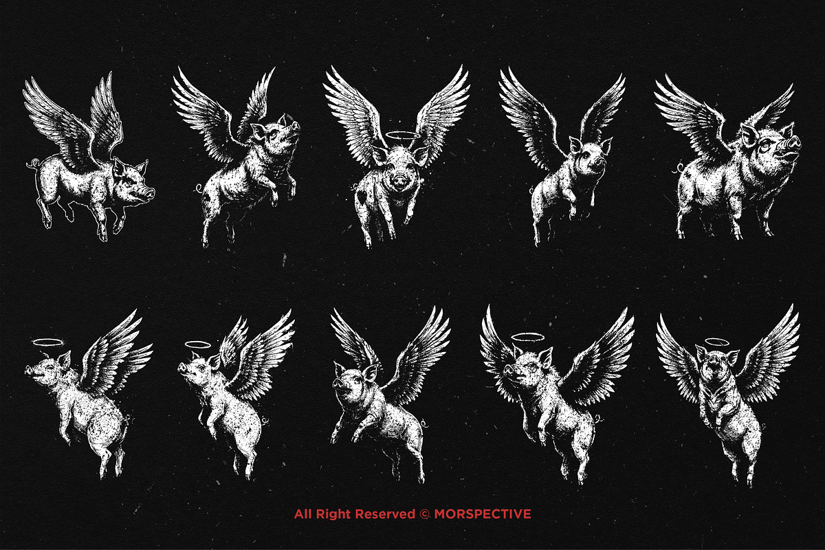 10 Bundle Dark Art Angel Pig Wing, an Illustration by Morspective (Photo 6 of 7)