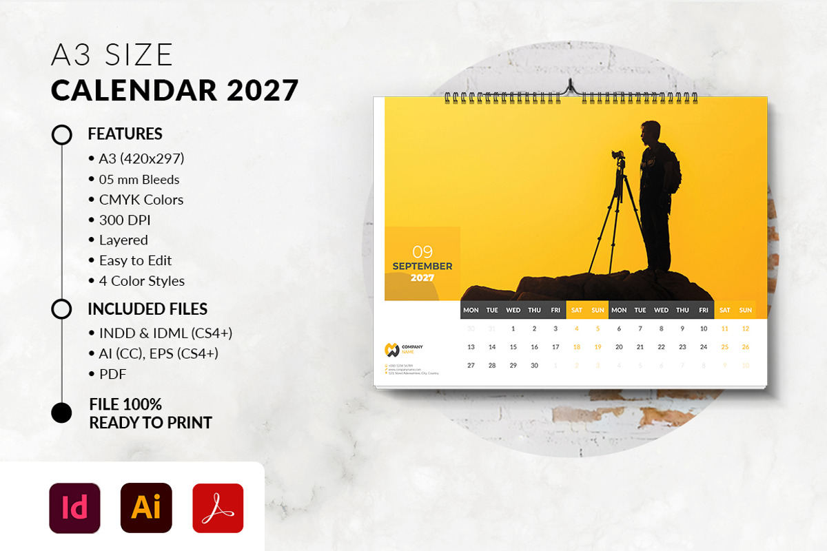 Landscape Calendar 2027 Template, a Stationery Template by MstArtwork (Photo 3 of 7)