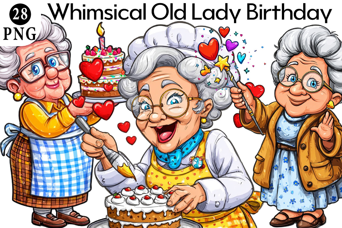 Whimsical Old Lady Birthday Clipart, an Illustration by Daily.Designs (Photo 1 of 7)