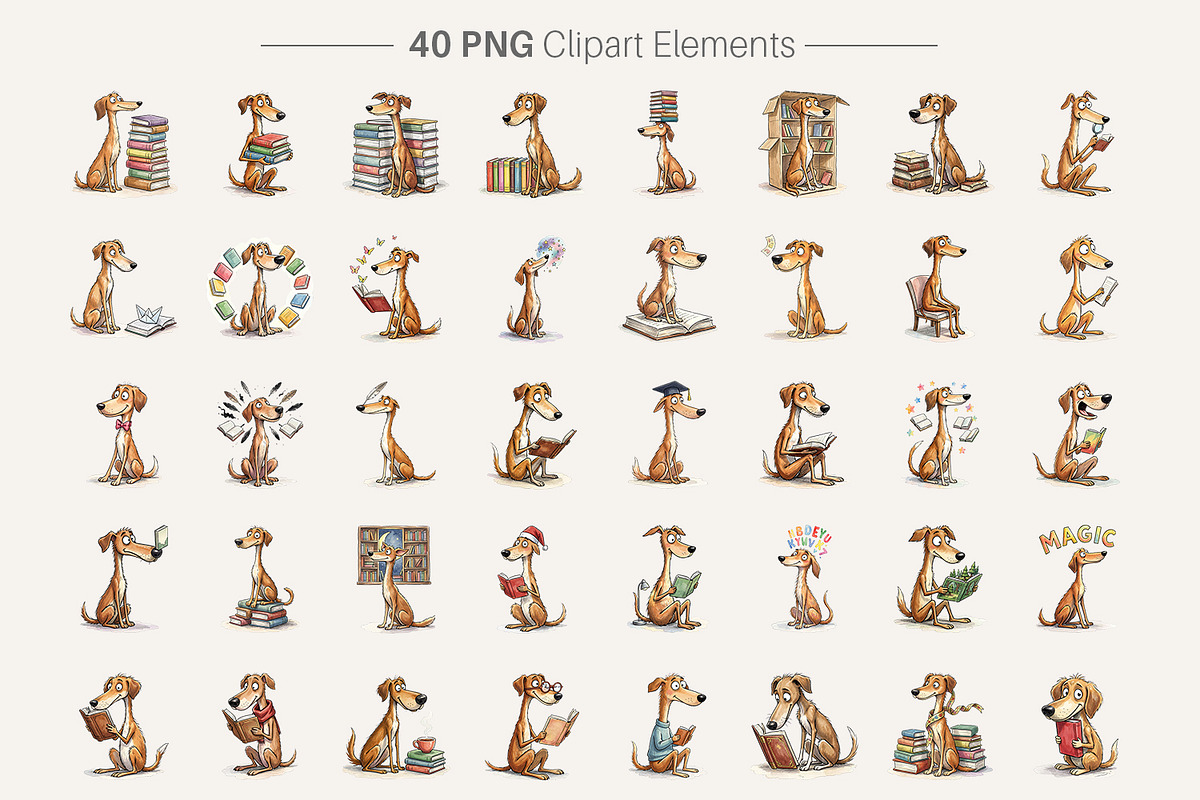 Bookworm Dog Sublimation PNG, an Animal Illustration by Artnoy (Photo 2 of 18)