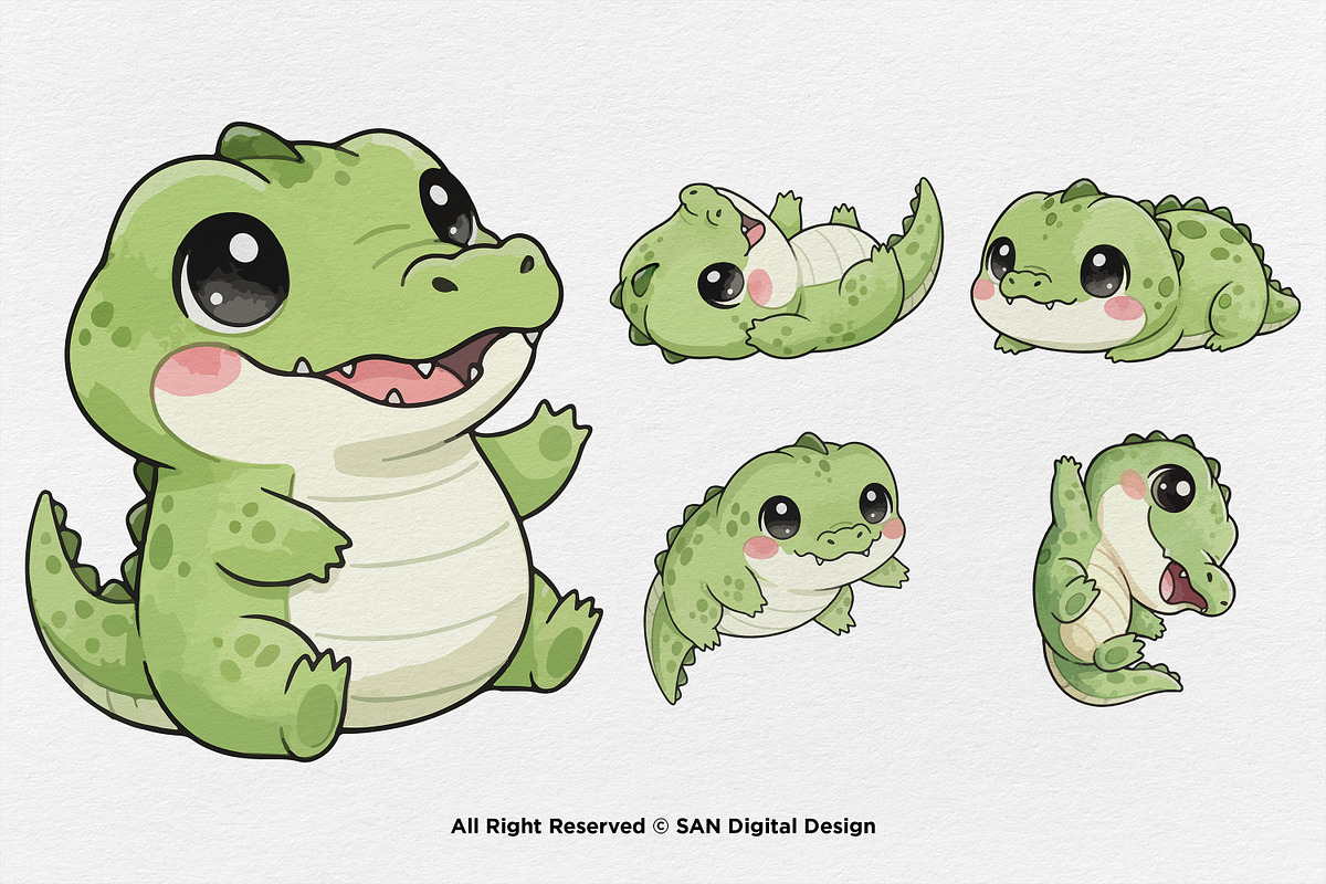 15 Bundle Watercolor Baby Crocodile, an Animal Illustration by Morspective (Photo 7 of 8)