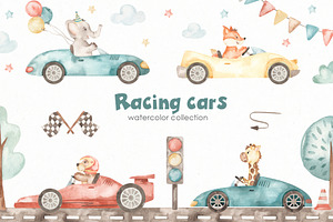 Racing Cars Watercolor Collection