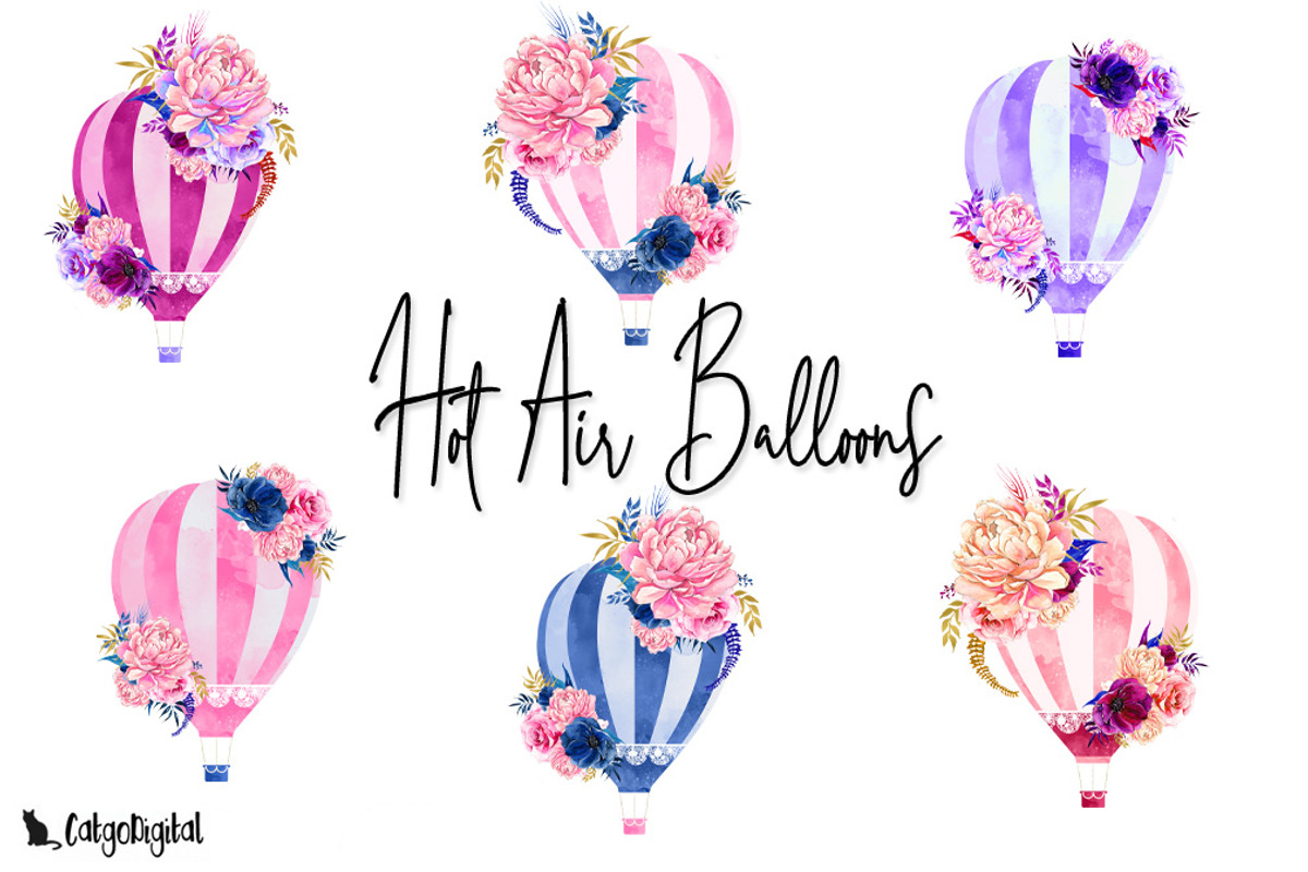 Hot Air Balloon Floral Clipart, an Illustration by CatgoDigital