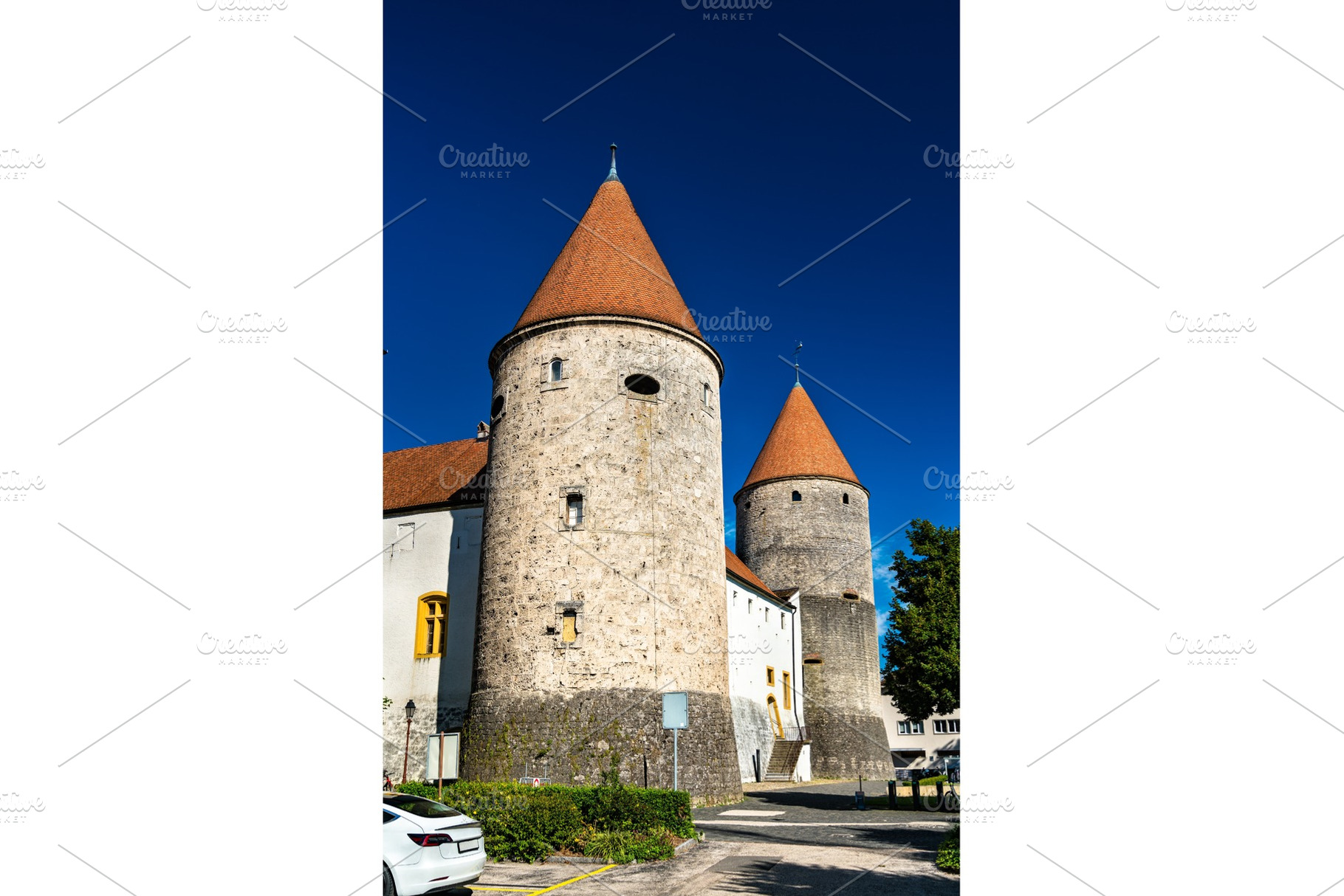 Yverdonlesbains castle in the stock photo containing castle and switzerland, an Architecture Photo by Leonid Andronov