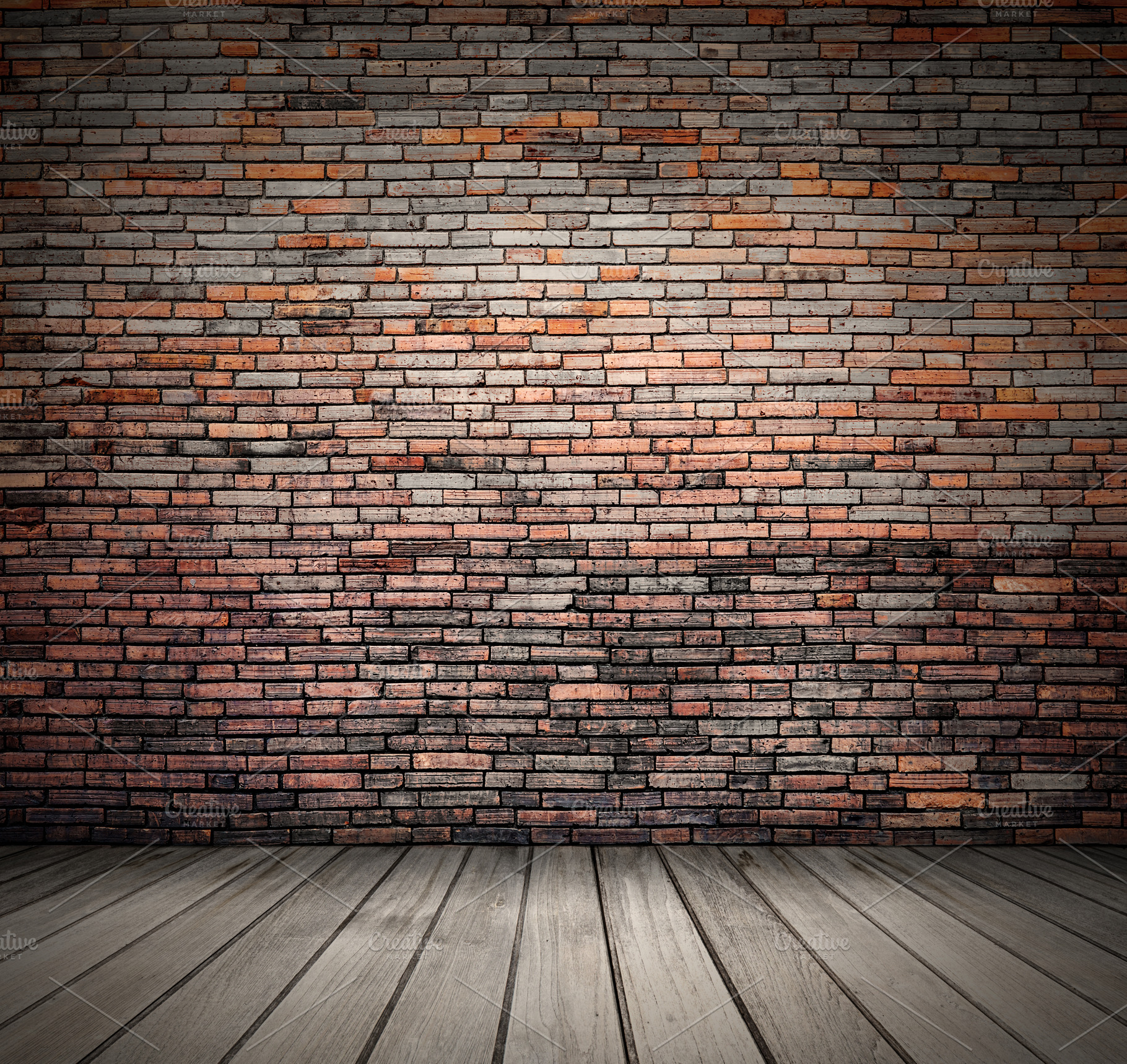 wood floor and brick grunge wall, an Architecture Photo by jakkapan